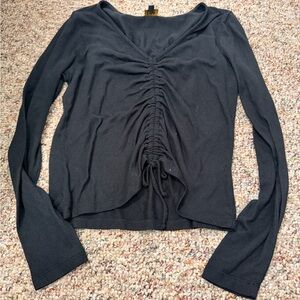 Lee Elegant Black Gathered Long Sleeve Top